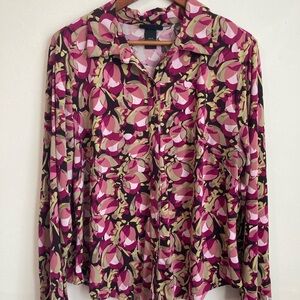 Lane Bryant Vibrant Pink and Olive Button Down Shirt